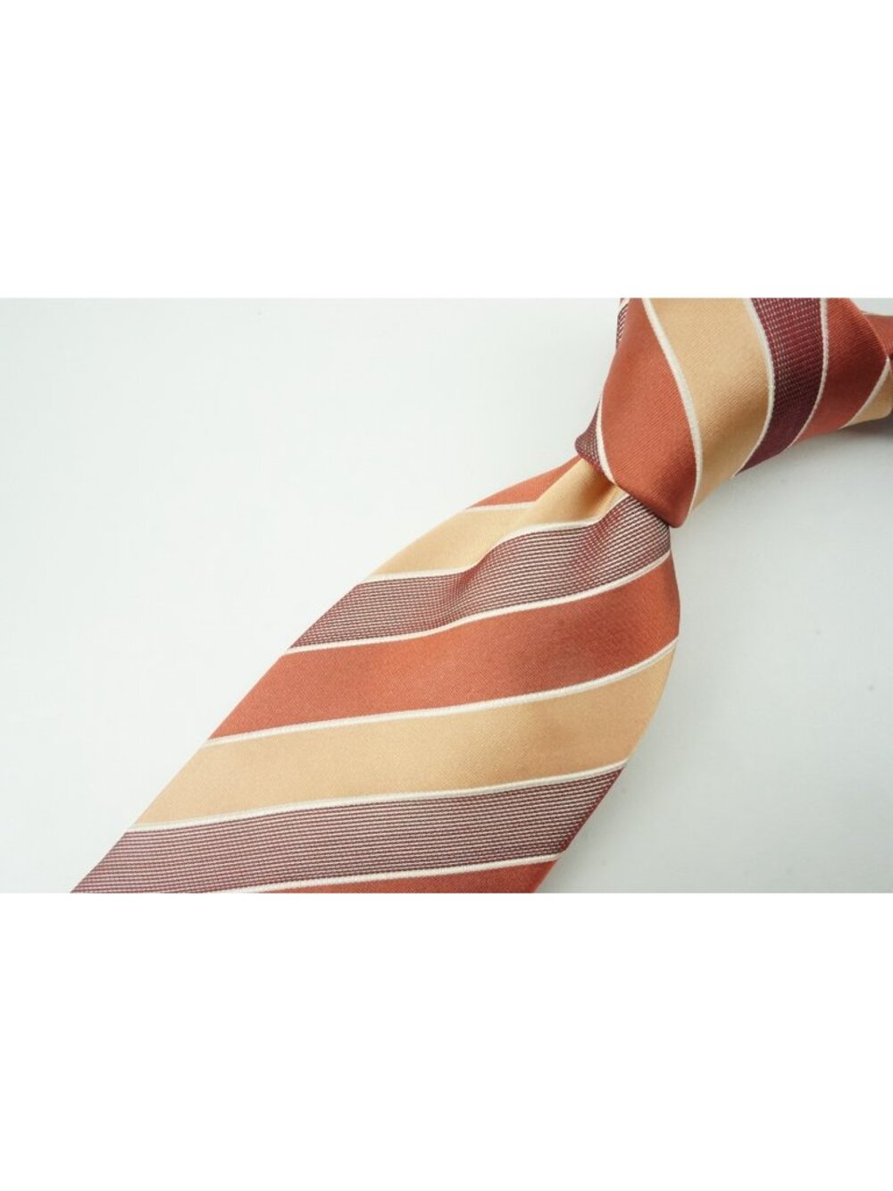 Brioni Coral Peach Red White Striped 100% Silk Tie